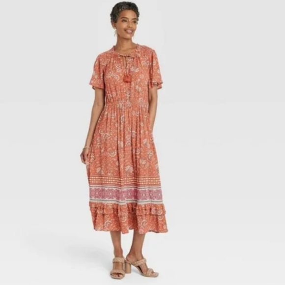 Women's Flutter Short Sleeved Smocked "Iced Latte" Dress Knox Rose - Picture 1 of 4